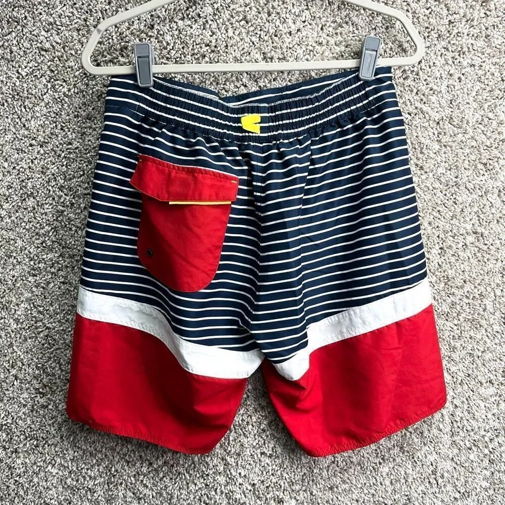 Helly Hansen Swim Trunks Men’s‎ 30 Navy Blue, Red and White Striped 8”